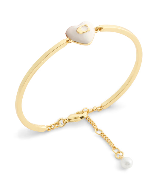 37551687GLD-Signature C Heart Cuff Bracelet-White/Gold