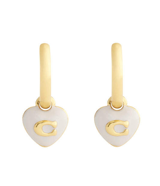37551688GLD-Signature C Heart Charm Huggie Earrings-White/Gold