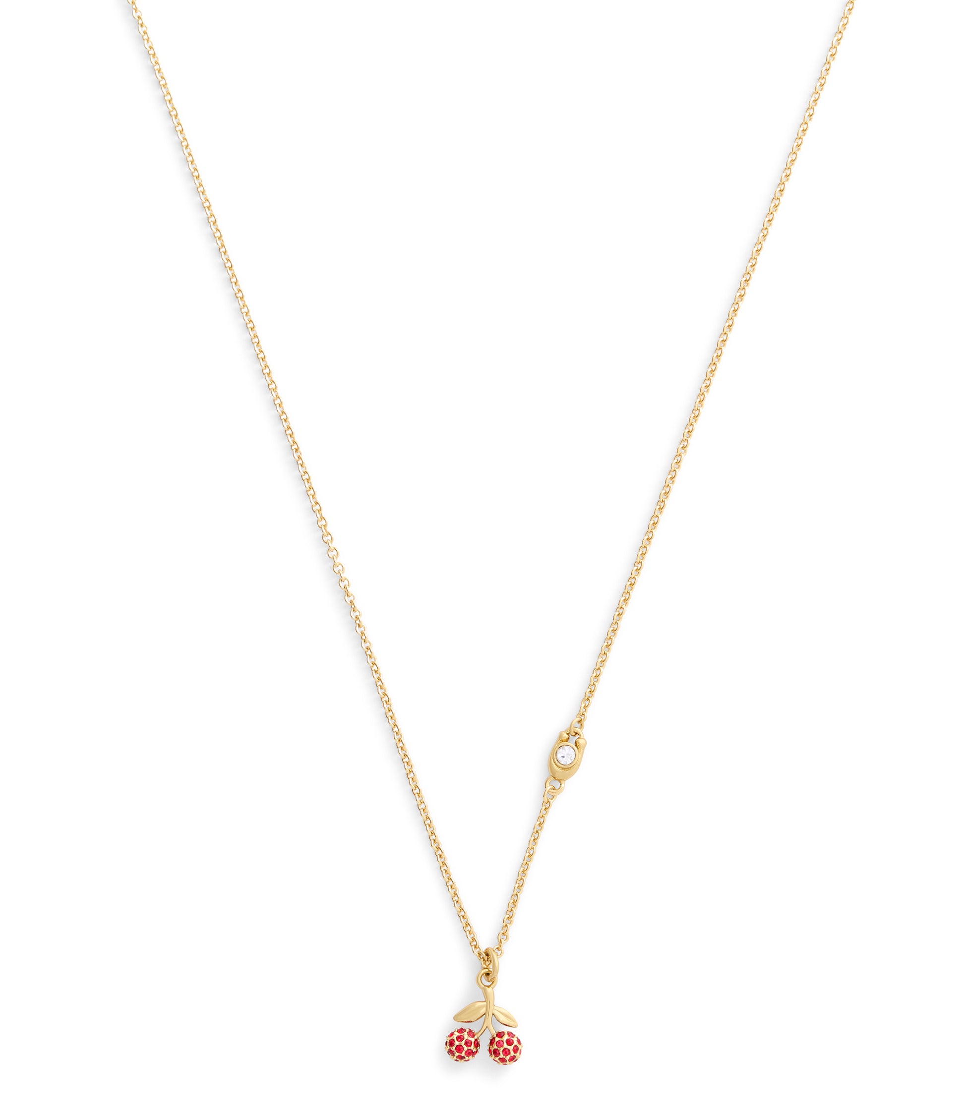 37557552GLD-Pavé Icons Cherry Pendant Necklace-Red