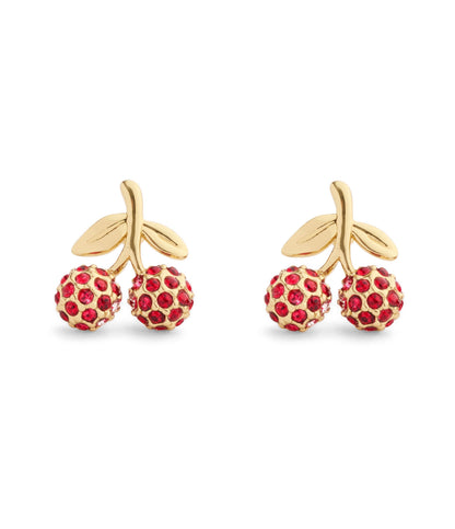37557554GLD-Pavé Icons Cherry Stud Earrings-Red