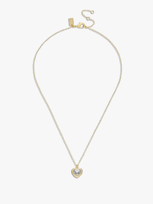 422735GLD-Heart Pendant Necklace-Crystal