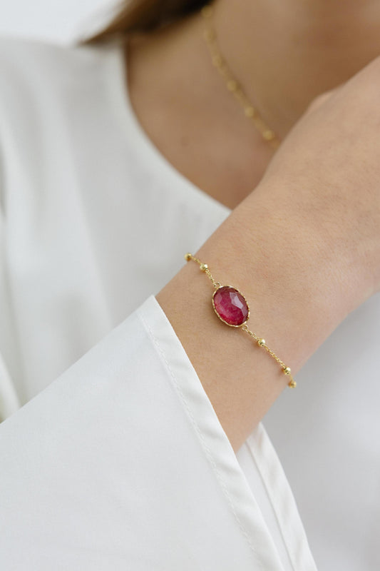 620BRF-Silver Yellow Gold Plated Bracelet with Sem Precious Stones-Silver Yellow Gold Plated