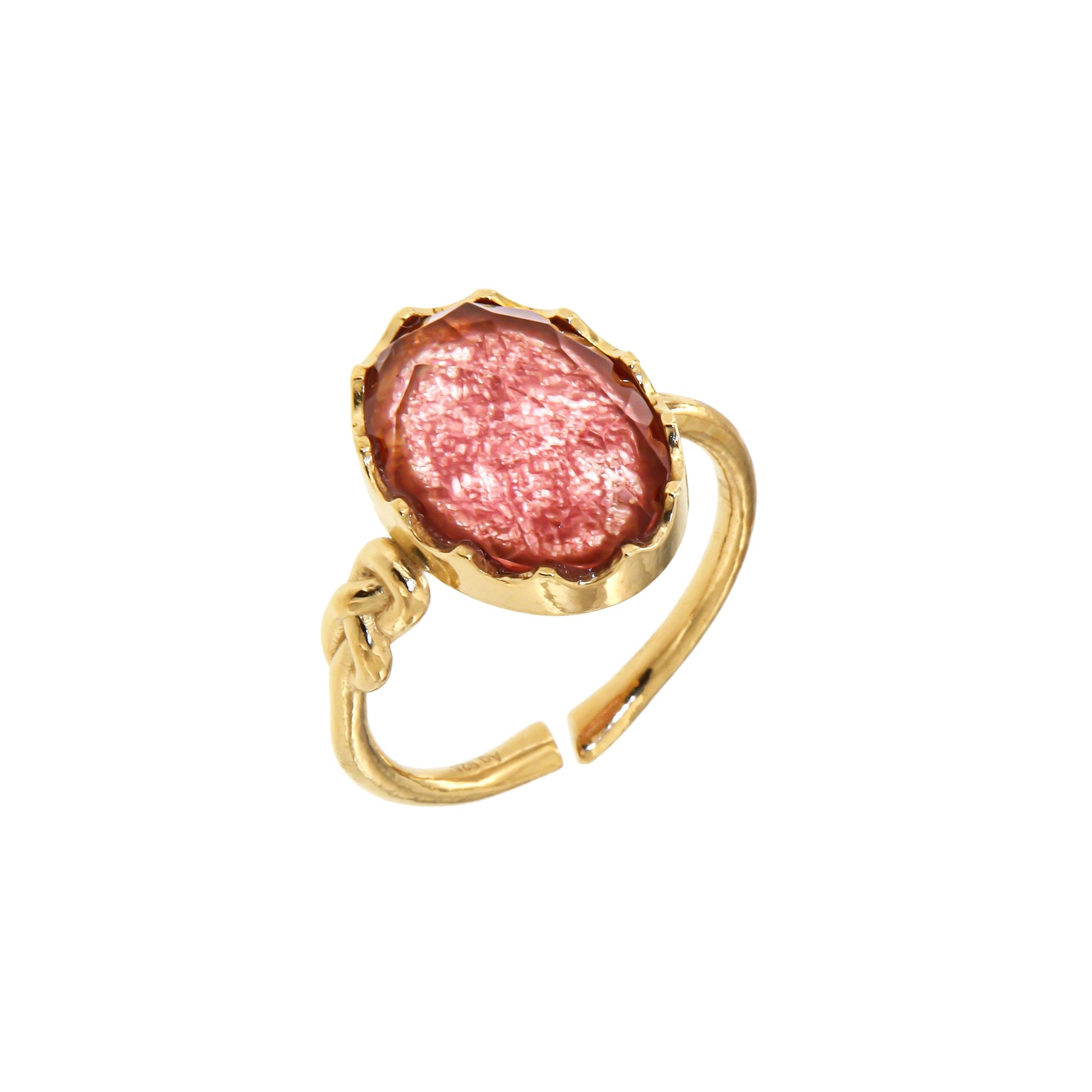 622ANF-Silver Yellow Gold Plated Ring with Semi Precious Stones: Fucsia-Yellow Gold Plated