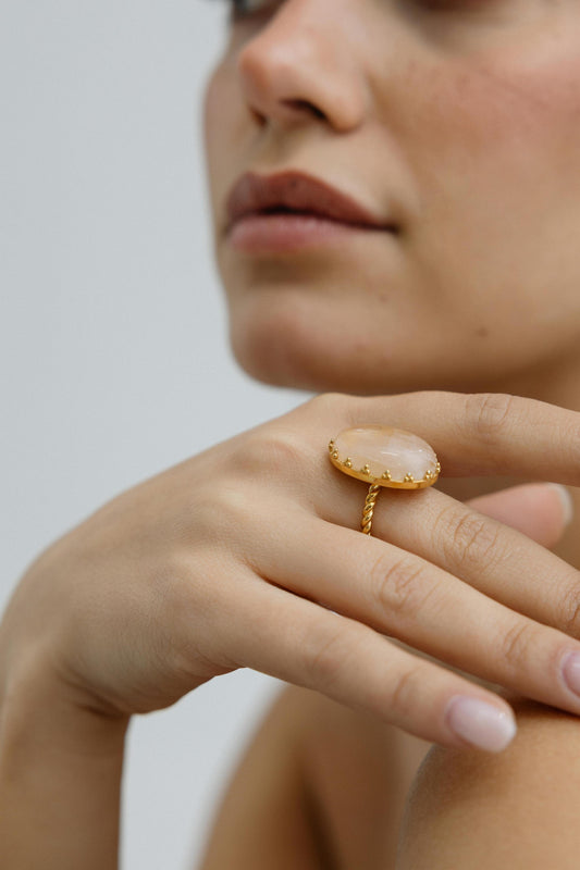627ANQR-Silver Yellow Gold Plated Ring with Semi Precious Stone-Silver Yellow Gold Plated