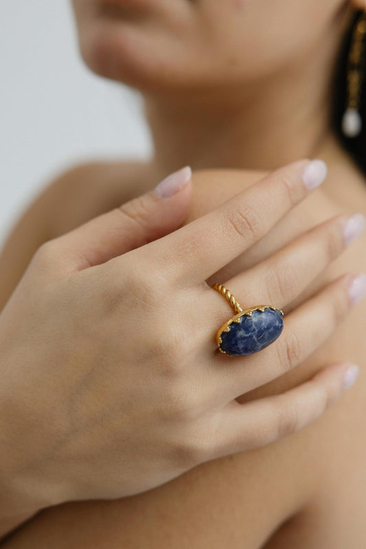627ANSO-Silver Yellow Gold Plated Ring with Semi Precious Stone-Silver Yellow Gold Plated