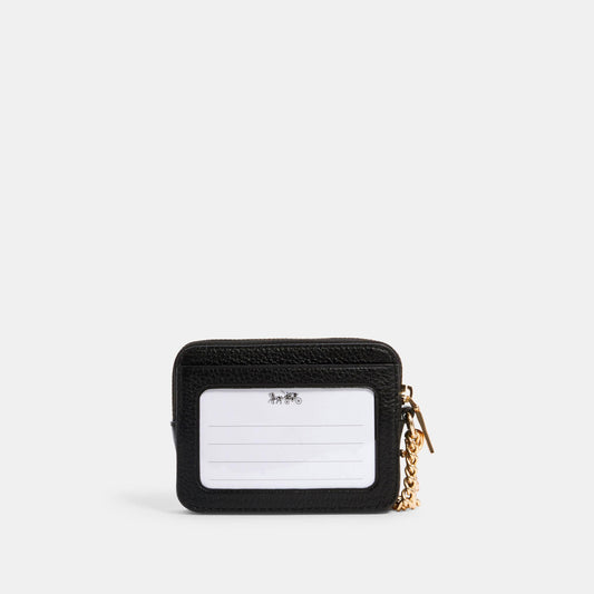 6303-Refined Pebbled Leather Zip Card Case-Im/Black