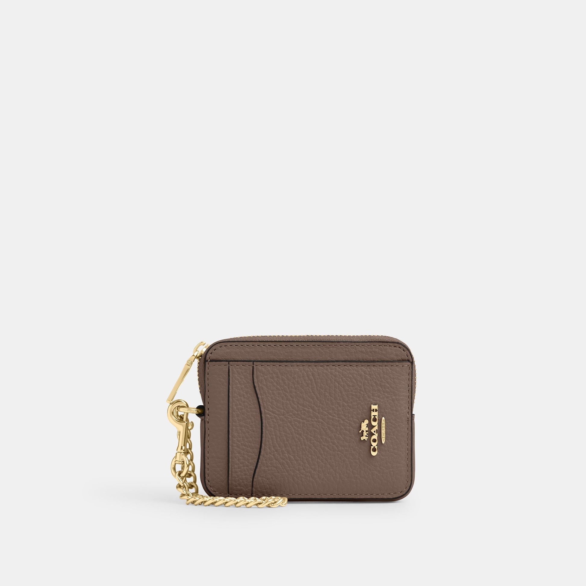 6303-Refined Pebbled Leather Zip Card Case-Im/Dark Stone