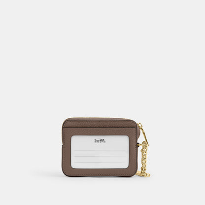 6303-Refined Pebbled Leather Zip Card Case-Im/Dark Stone