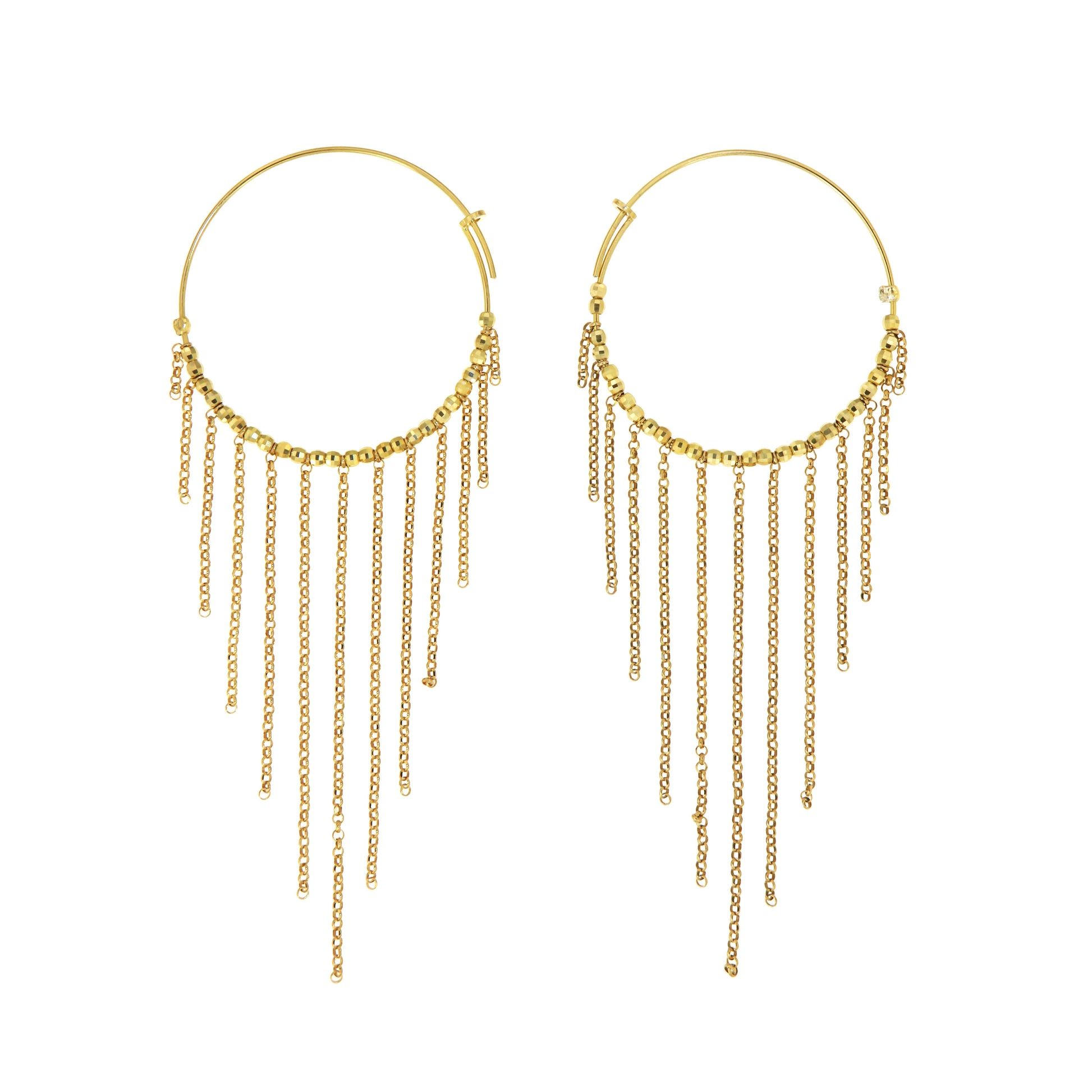 750OR-Big Hoop with Diamanted Chains and Diamanted Small Cubes-Yellow Gold Plated
