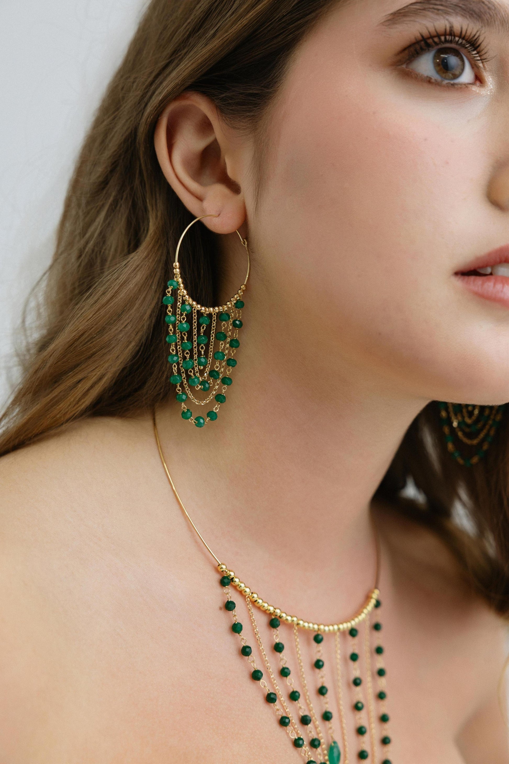 760GRAV-Silver Yellow Gold Plated Necklace with Semi Precious Stone-Silver Yellow Gold Plated