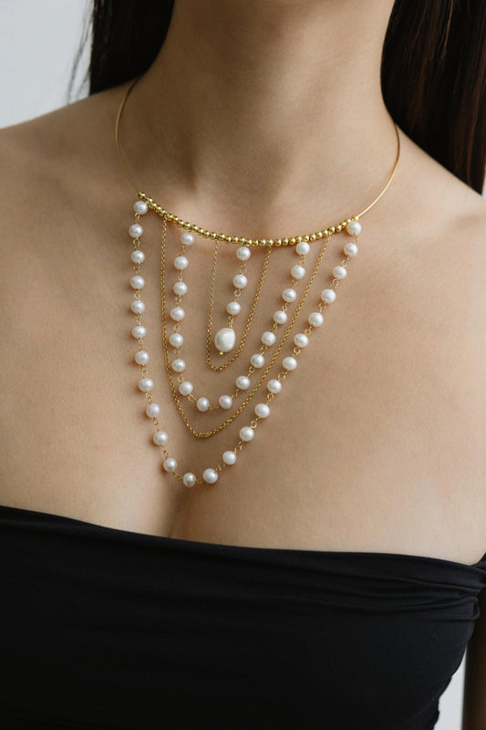 760GRP-Silver Yellow Gold Plated Necklace with Semi Precious Stone-Silver Yellow Gold Plated