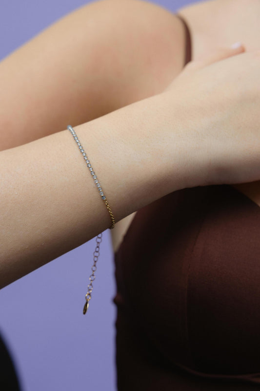 800BRLB-Silver Yellow Gold Plated Braceletet with Sem Precious Stones-Silver Yellow Gold Plated