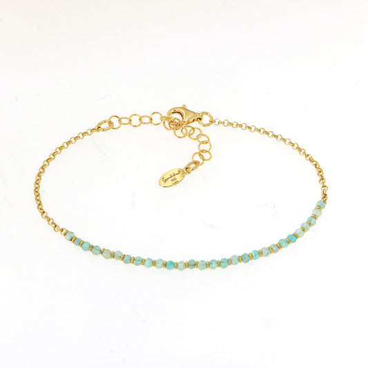 800BRLG-Silver Yellow Gold Plated Braceletet with Semi Precious Stones: Light Green-Yellow Gold Plated