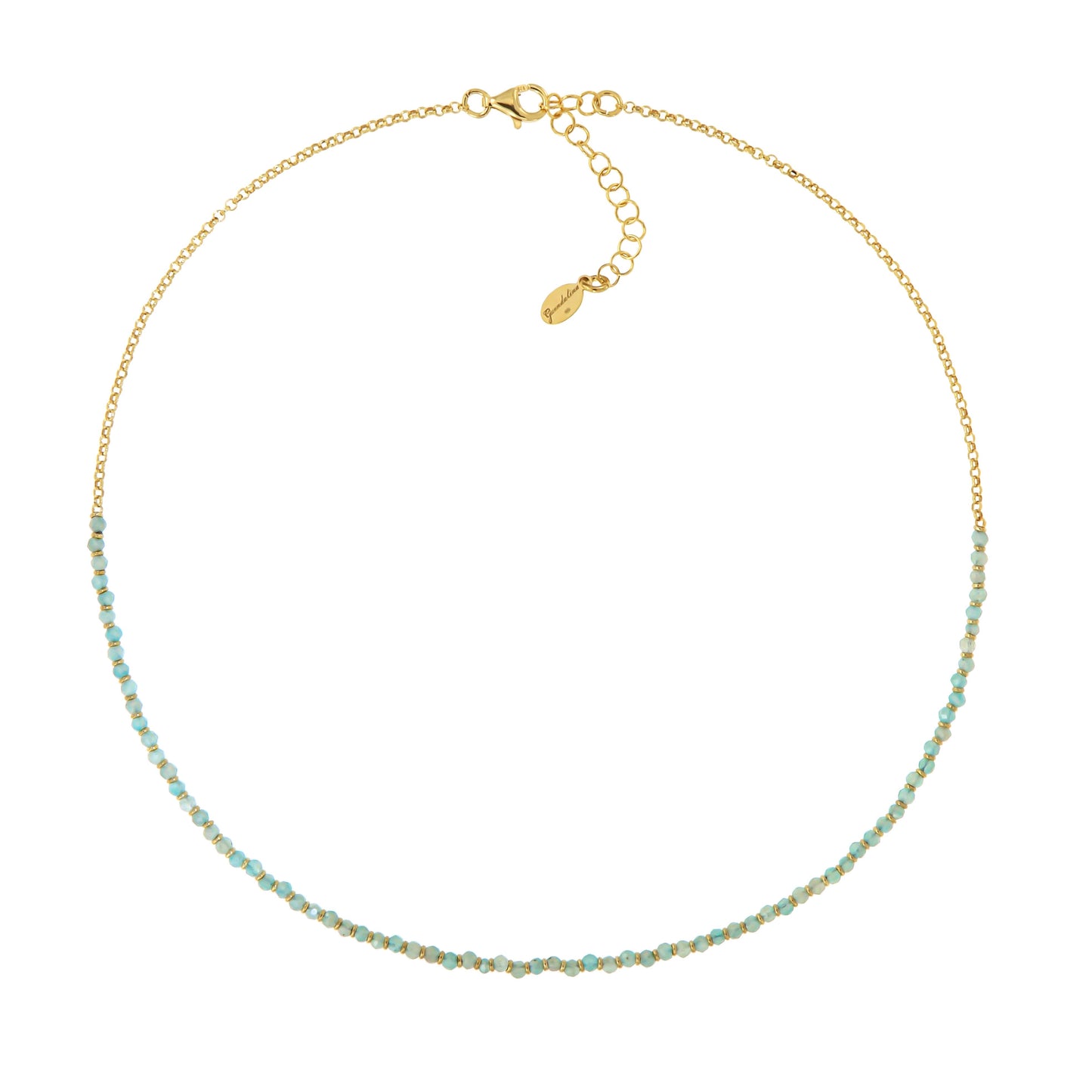 800GRLG-Silver Yellow Gold Plated Necklace with Semi Precious Stones: Light Green-Yellow Gold Plated