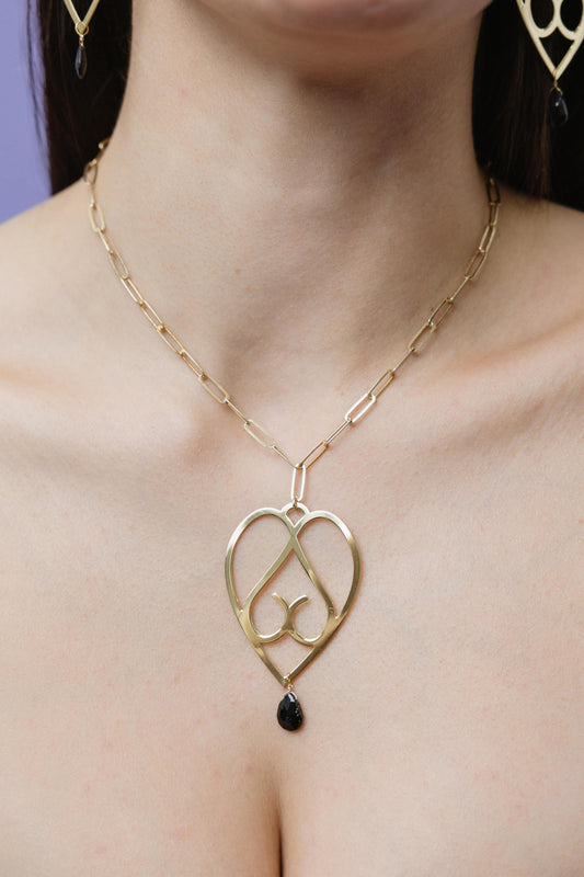 801GRO-Silver Yellow Gold Plated Necklace with Semi Precious Stone-Silver Yellow Gold Plated