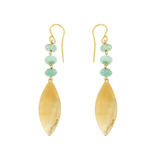 805ORAMA-Silver Yellow Gold Plated Earrings with Semi Precious Stones: Amazzonite-Yellow Gold Plated