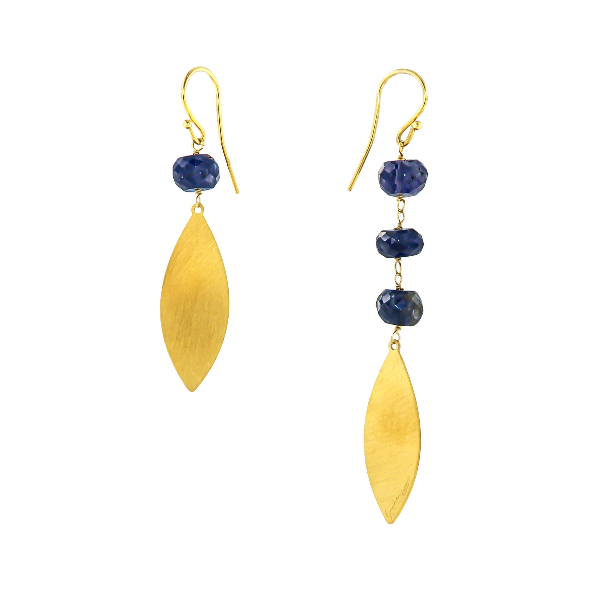 810ORC-Silver Yellow Gold Plated Asymmetrical Earrings with Hand made Rosary of Chianite-Yellow Gold Plated