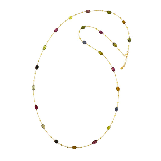811CH-Silver Necklace Yellow Gold Plated with Multicolour Sapphire-Yellow Gold Plated