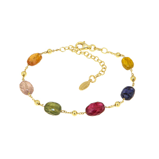 812BR-Silver Bracelet Yellow Gold Plated with Multicolour Sapphire on the Other-Yellow Gold Plated