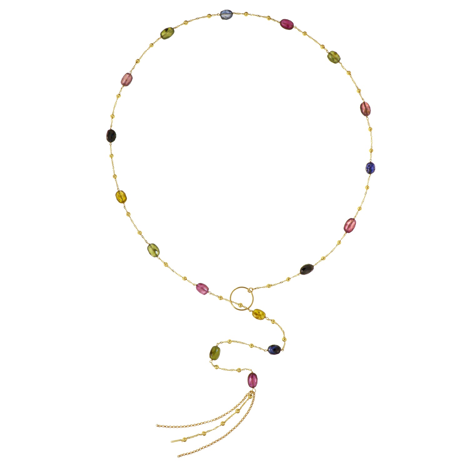 812CO-Silver Necklace Yellow Gold Plated with Multicolour Sapphire-Yellow Gold Plated