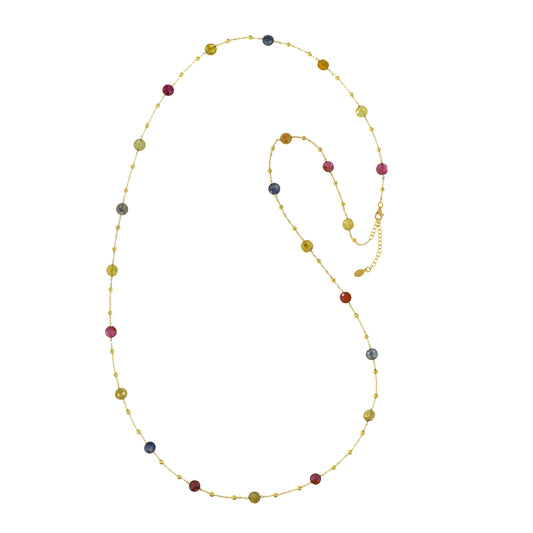 813CH-Silver Necklace Yellow Gold Plated with Multicolour Sapphire-Yellow Gold Plated