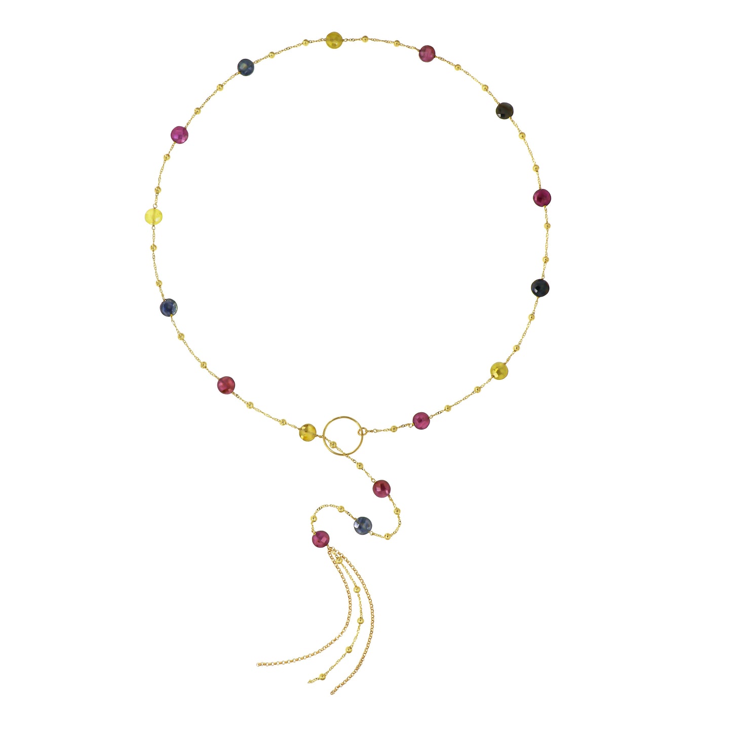813CO-Silver Necklace Yellow Gold Plated with Multicolour Sapphire-Yellow Gold Plated
