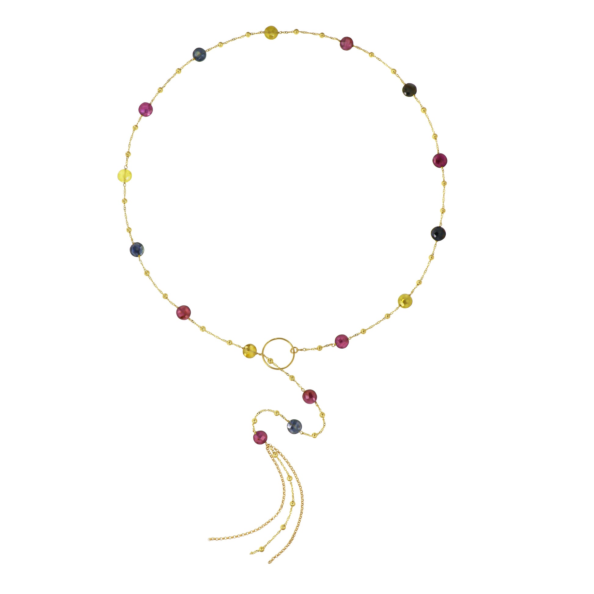 813CO-Silver Necklace Yellow Gold Plated with Multicolour Sapphire-Yellow Gold Plated