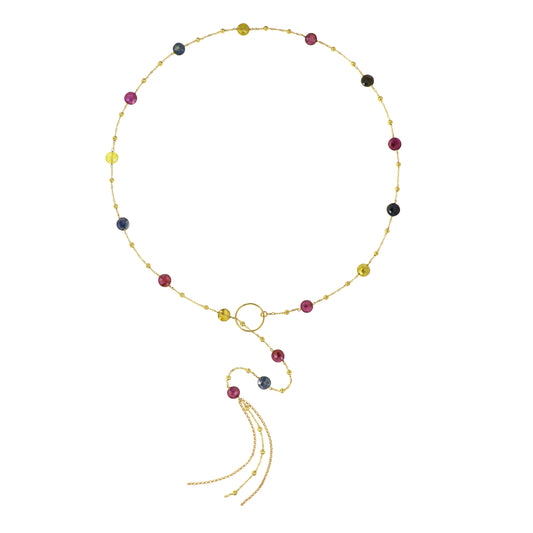 813CO-Silver Necklace Yellow Gold Plated with Multicolour Sapphire-Yellow Gold Plated