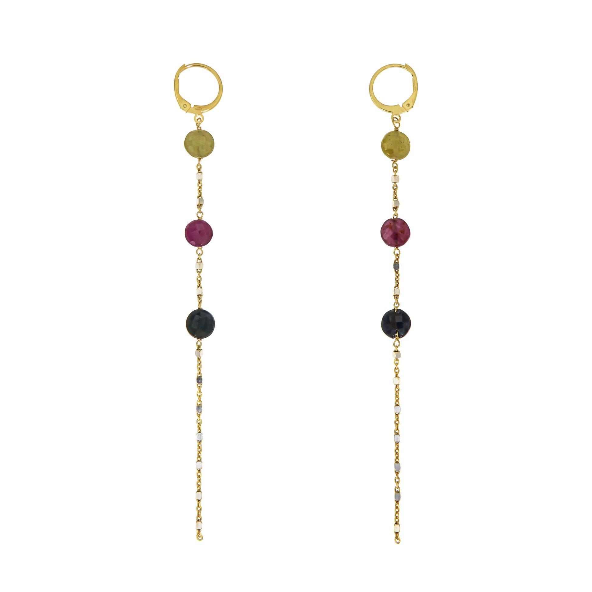 813OR-Silver Earrings Yellow Gold Plated with Multicolor Sapphire -Yellow Gold Plated