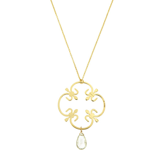 817GRGA-Silver Necklace 1 Pcs Per Stones: of The Earrings on Top: 1 Green Amethyst-Yellow Gold Plated
