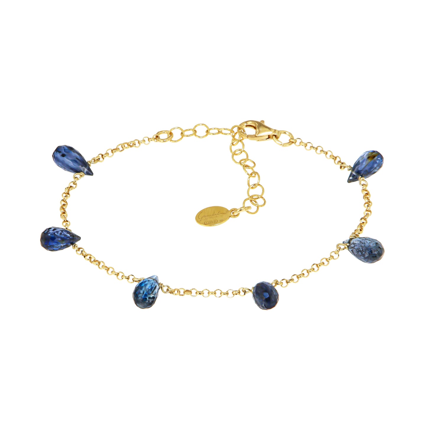 830BRC-Silver Yellow Gold Plated Bracelet with Briolet Drops of Chianite-Yellow Gold Plated