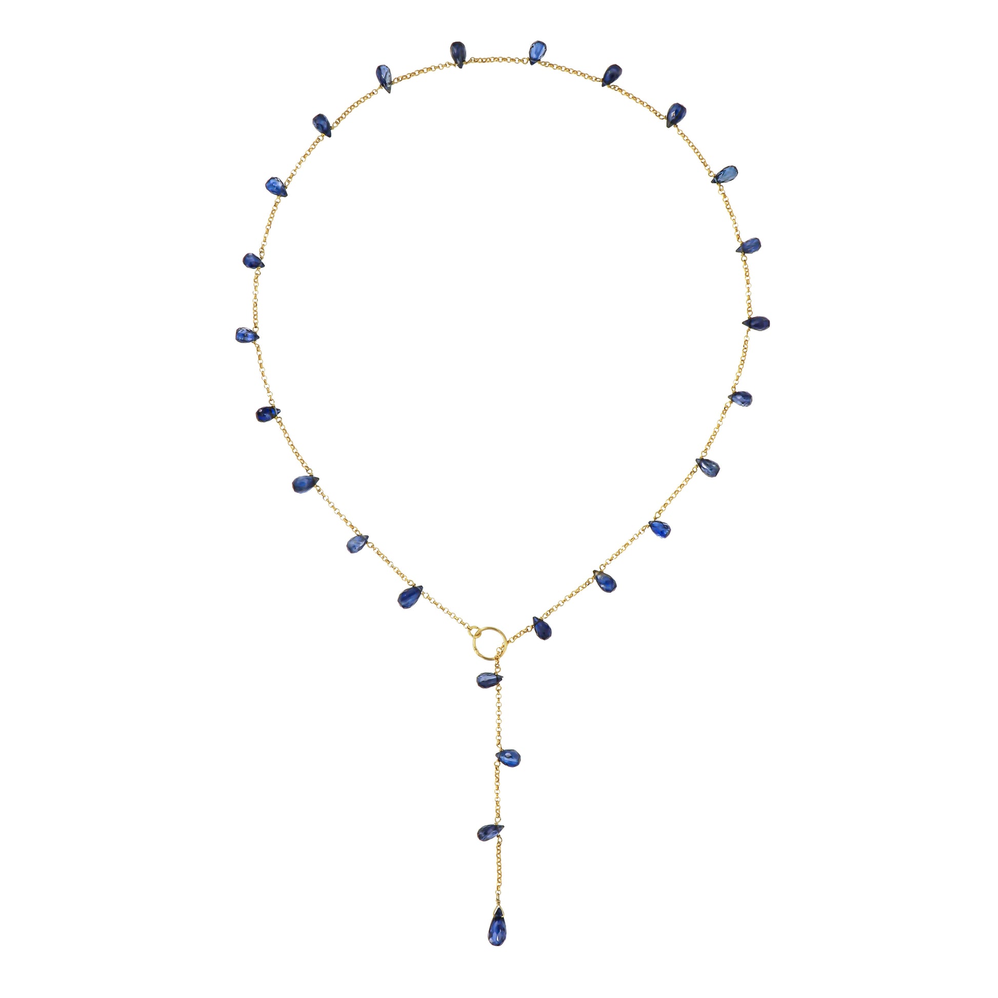 830COC-Silver Yellow Gold Plated Necklace with Briolet Drops of Chianite that you can Adjust as you Like-Yellow Gold Plated