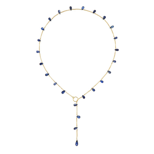 830COC-Silver Yellow Gold Plated Necklace with Briolet Drops of Chianite that you can Adjust as you Like-Yellow Gold Plated