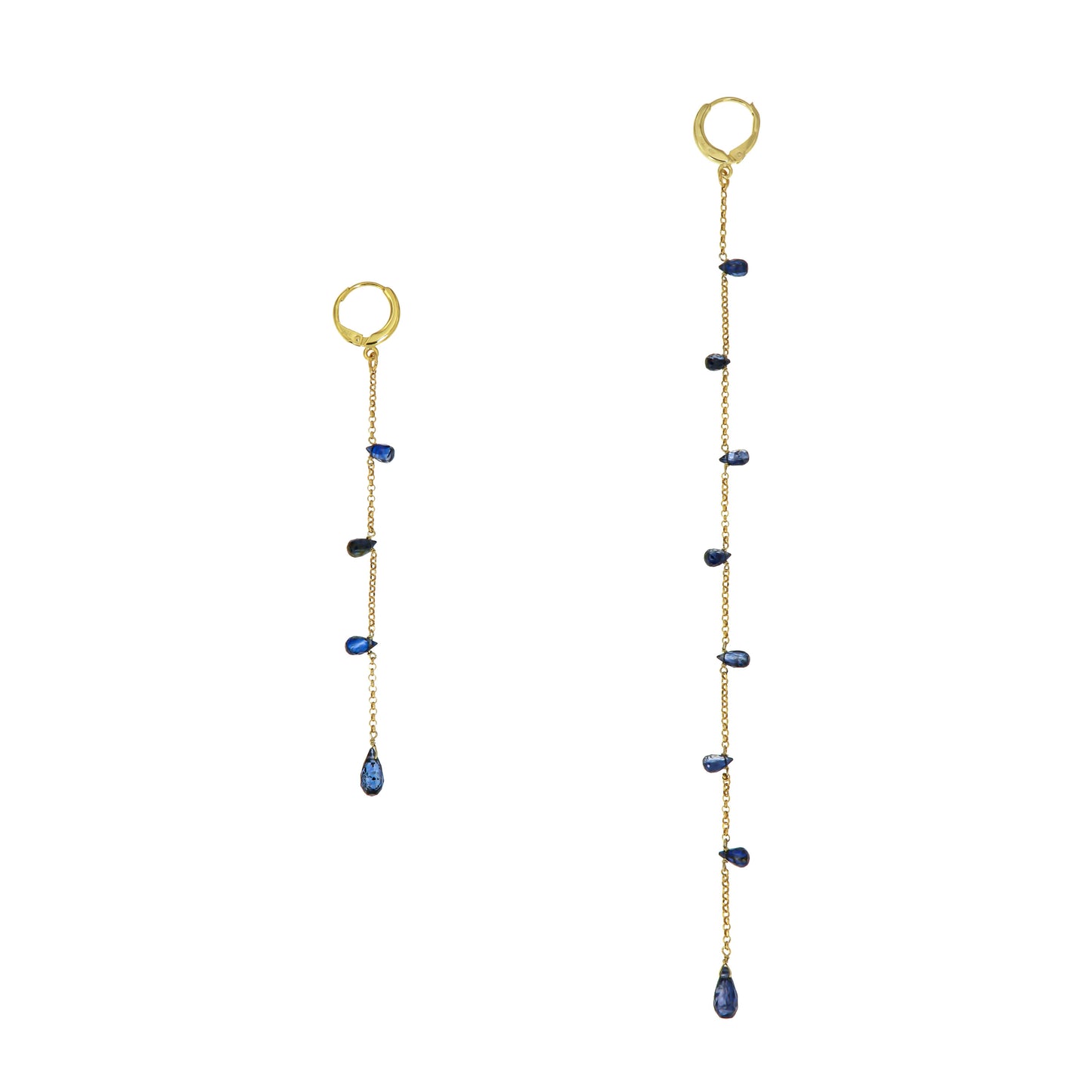 830ORC-Silver Yellow Gold Plated Earrings with Briolet Drops of Chianite, one Piece Longer (8 Stones) while the other Shorte (4 Stones)-Yellow Gold Plated