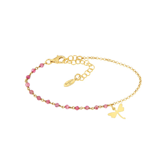 850BRP-Silver Yellow Gold Plated Bracelet with Semi Precious Stones: Pink Tourmaline-Yellow Gold Plated