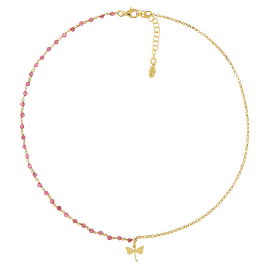 850GR P-Silver Yellow Gold Plated Necklace with Semi Precious Stones: Pink Tourmaline-Yellow Gold Plated