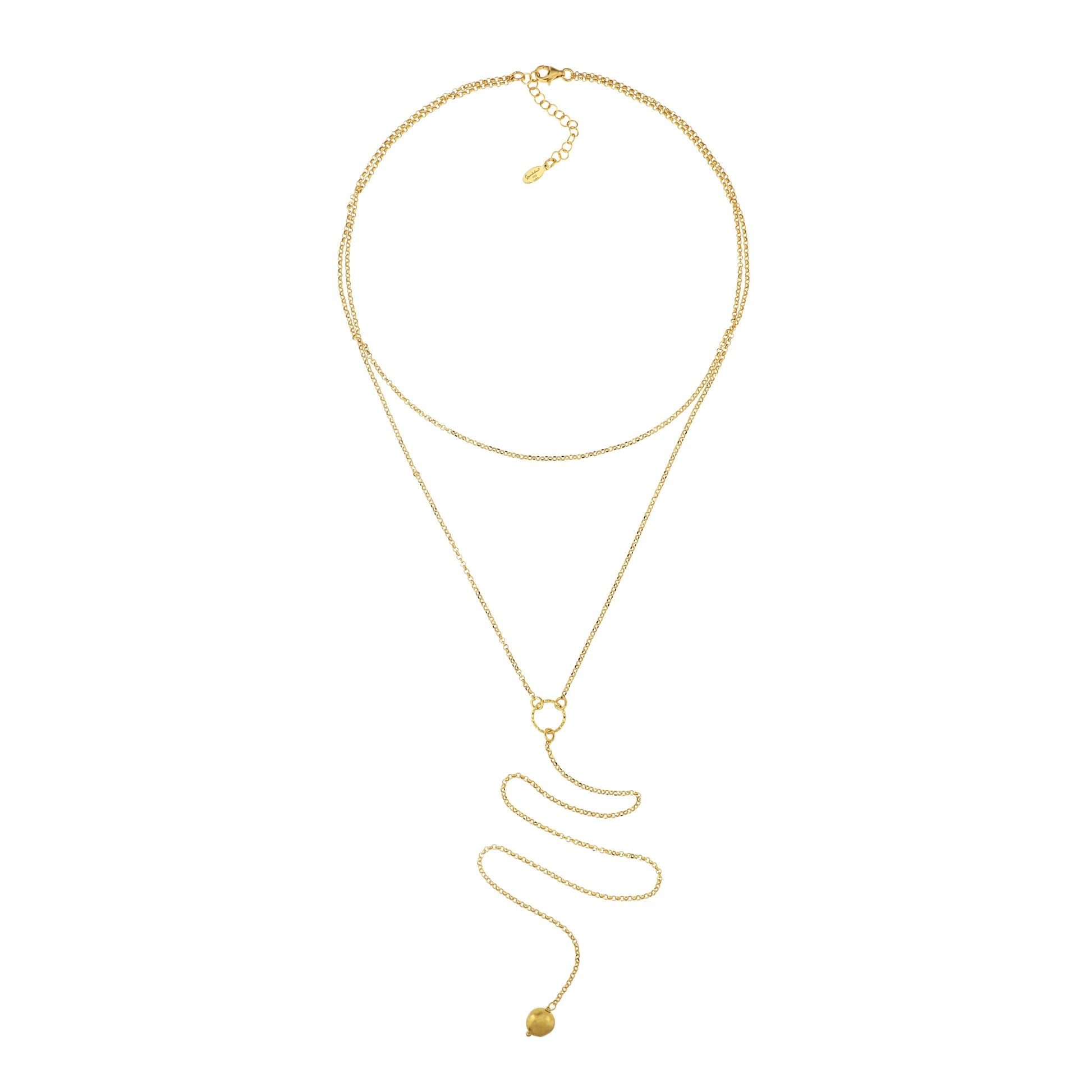 856CO-Silver Yellow Gold Plated Necklace with Semi Precious Stones: Silver Gold Plated-Yellow Gold Plated