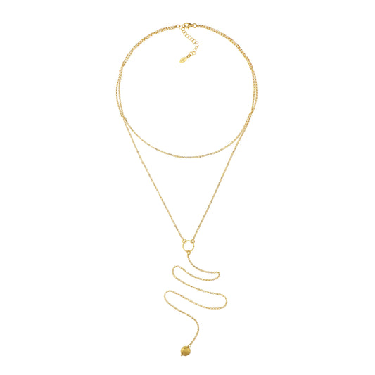 856CO-Silver Yellow Gold Plated Necklace with Semi Precious Stones: Silver Gold Plated-Yellow Gold Plated