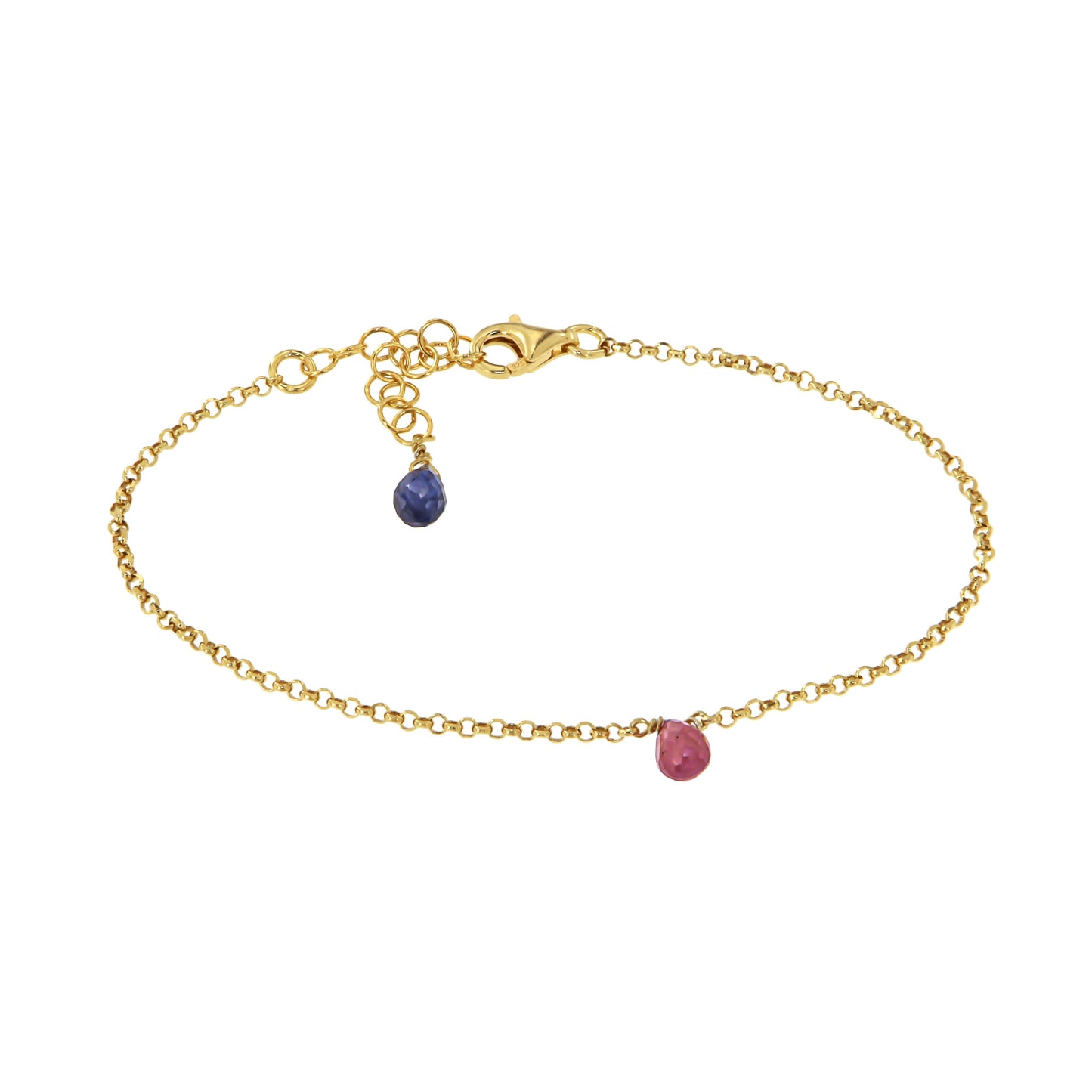 857BRF-Silver Yellow Gold Plated Bracelet with Semi Precious Stones: Sapphire Pink Blue-Yellow Gold Plated