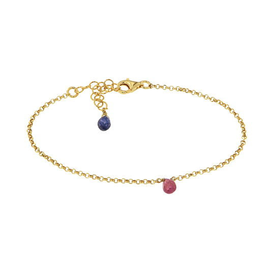 857BRF-Silver Yellow Gold Plated Bracelet with Semi Precious Stones: Sapphire Pink Blue-Yellow Gold Plated