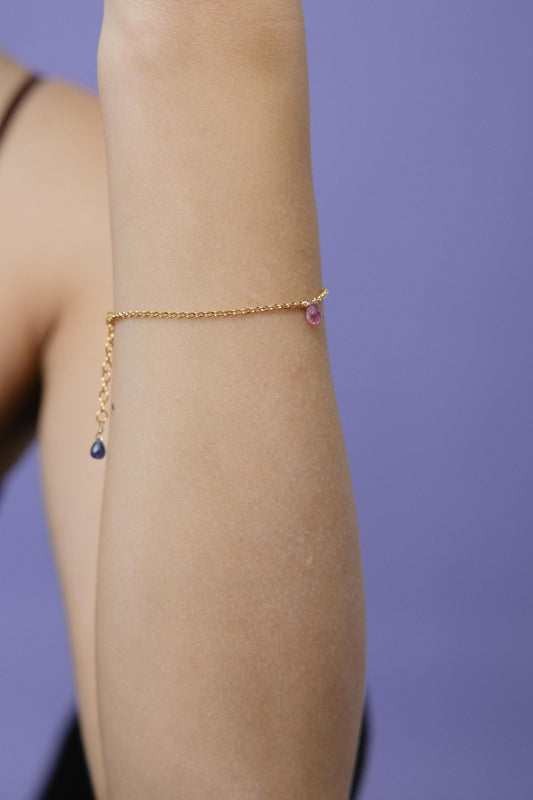 857BRY-Silver Yellow Gold Plated Bracelet with Sem Precious Stones-Silver Yellow Gold Plated