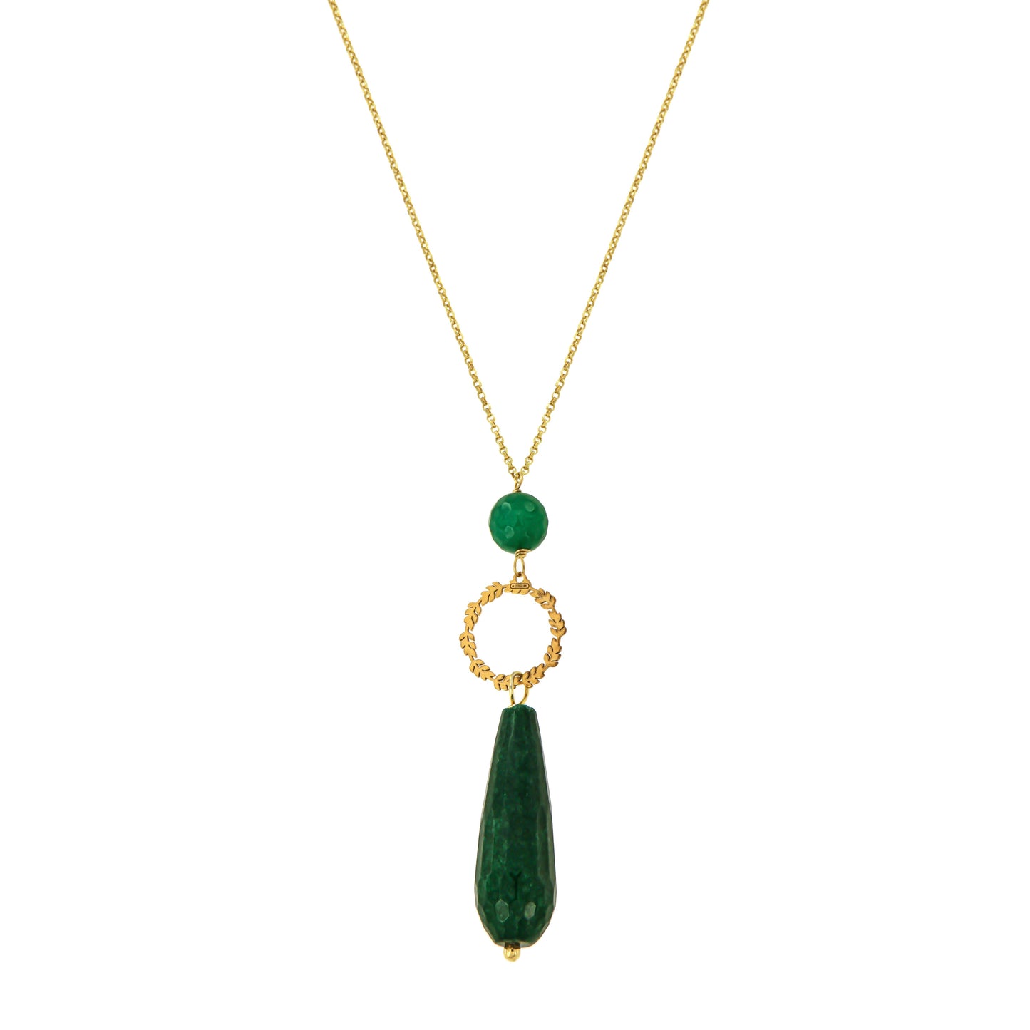 859GRAV-Silver Yellow Gold Plated Earrings with Semi Precious Stones: Green Agate-Yellow Gold Plated