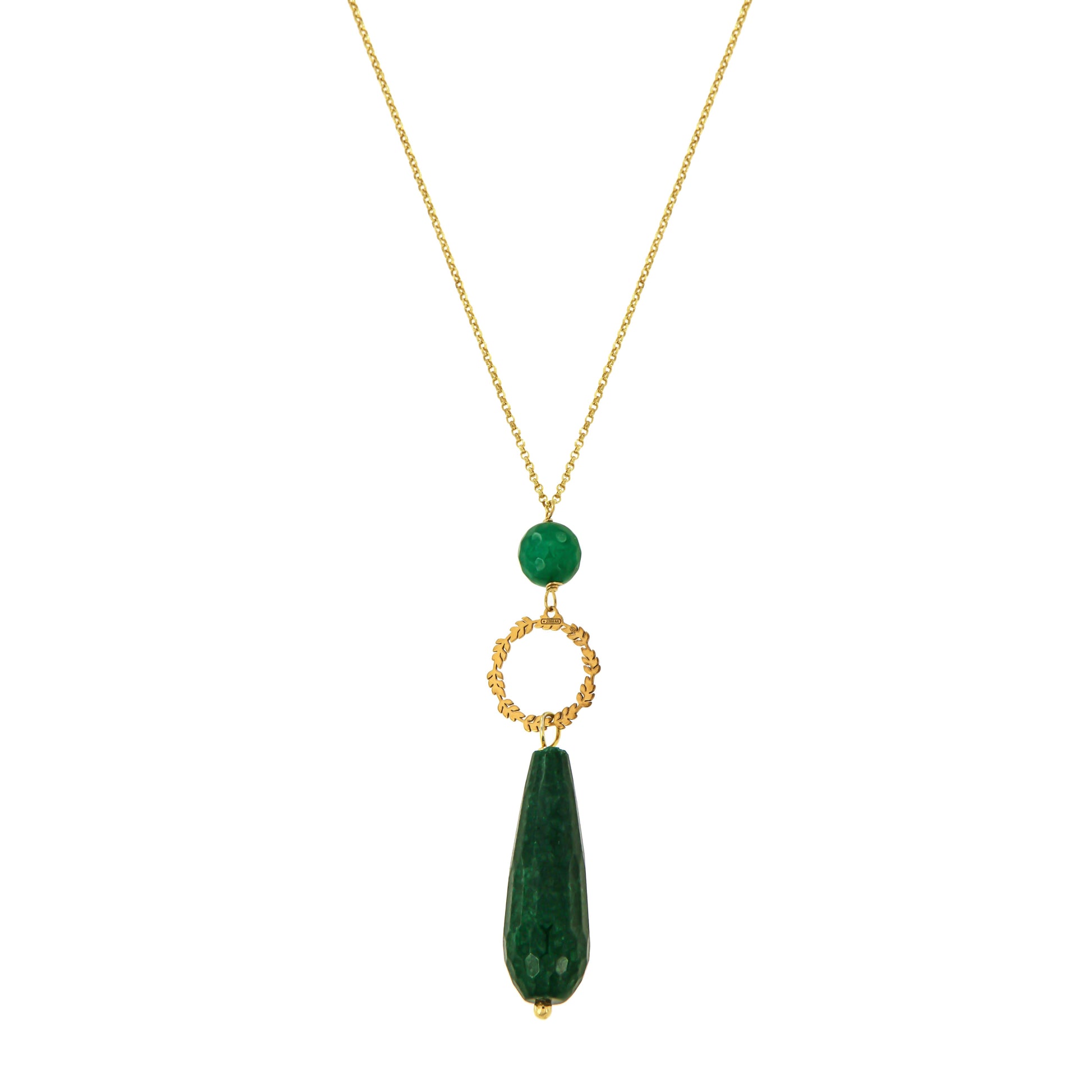859GRAV-Silver Yellow Gold Plated Earrings with Semi Precious Stones: Green Agate-Yellow Gold Plated