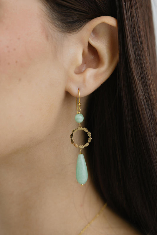 859ORAMA-Silver Yellow Gold Plated Earrings with Sem Precious Stones-Silver Yellow Gold Plated