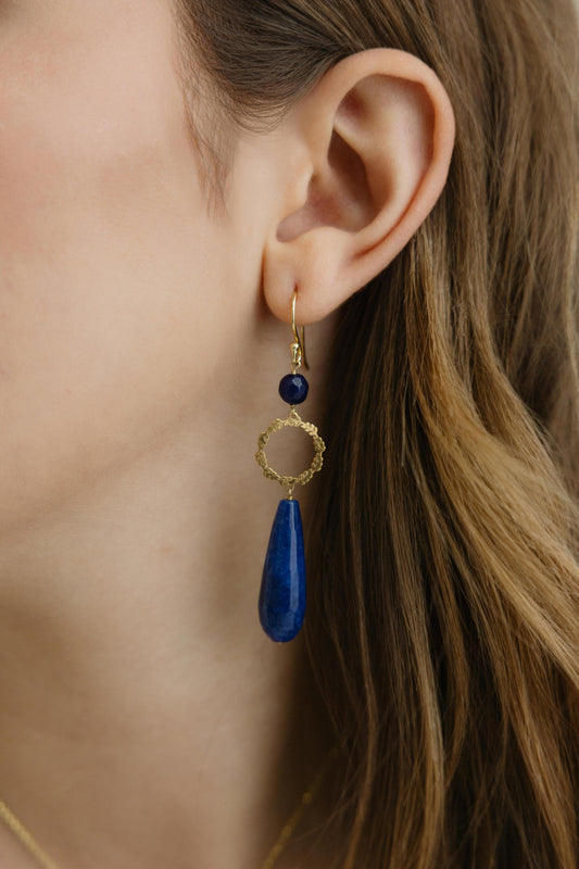 859ORB-Silver Yellow Gold Plated Earrings with Sem Precious Stones-Silver Yellow Gold Plated