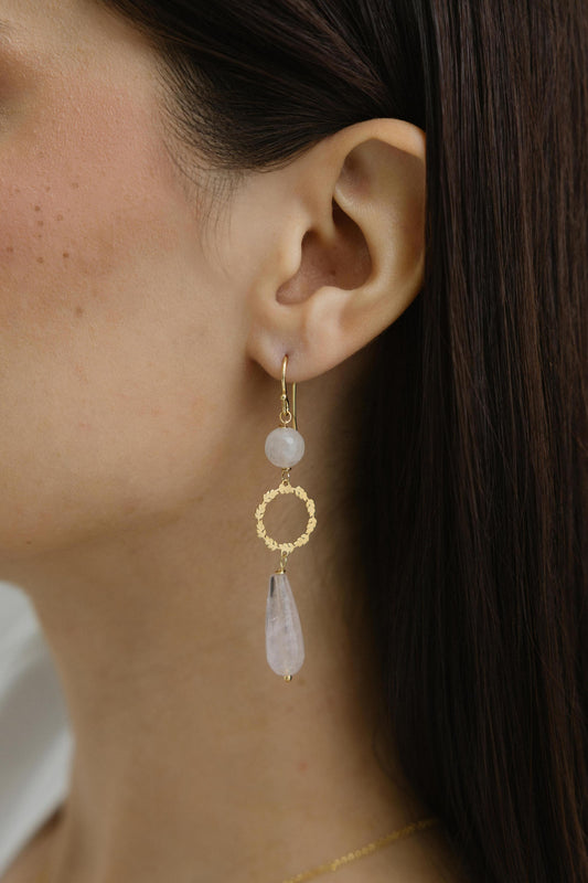 859ORQR-Silver Yellow Gold Plated Earrings with Sem Precious Stones-Silver Yellow Gold Plated