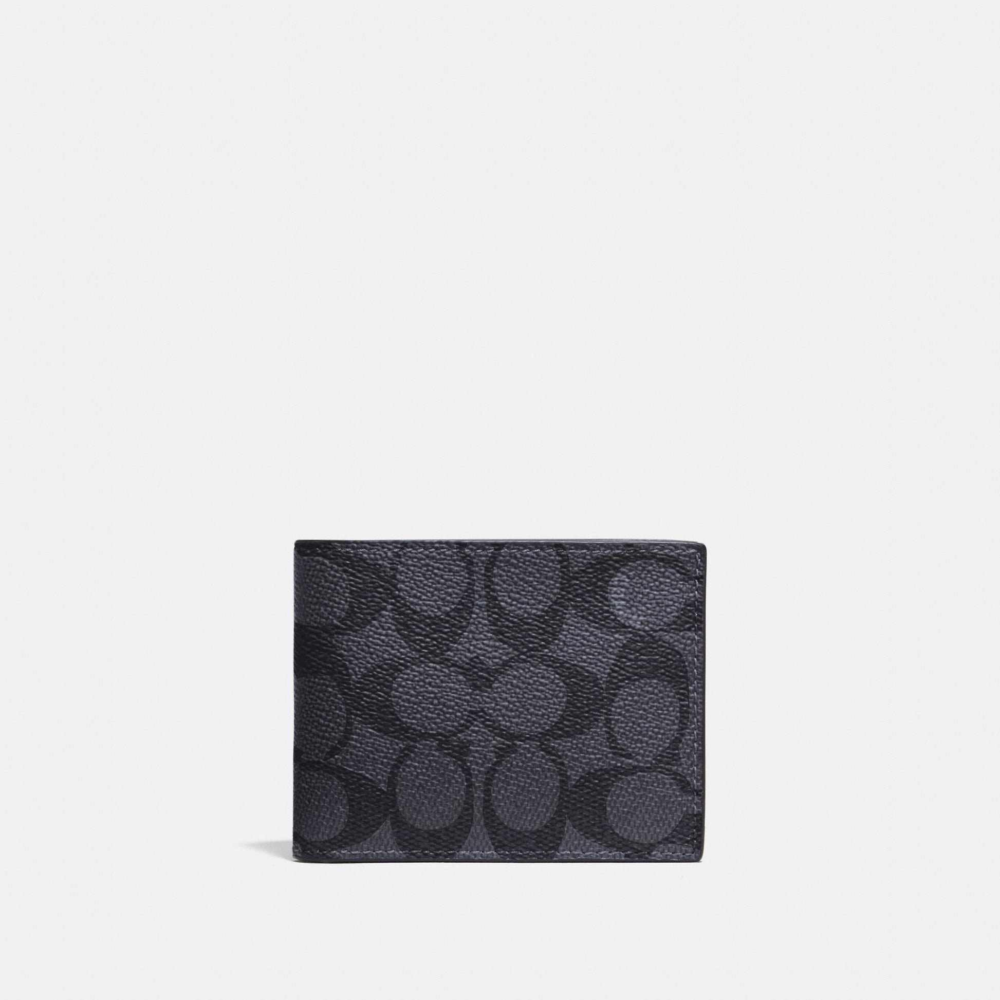923-Slim Billfold Wallet in Signature Canvas-Charcoal/Black