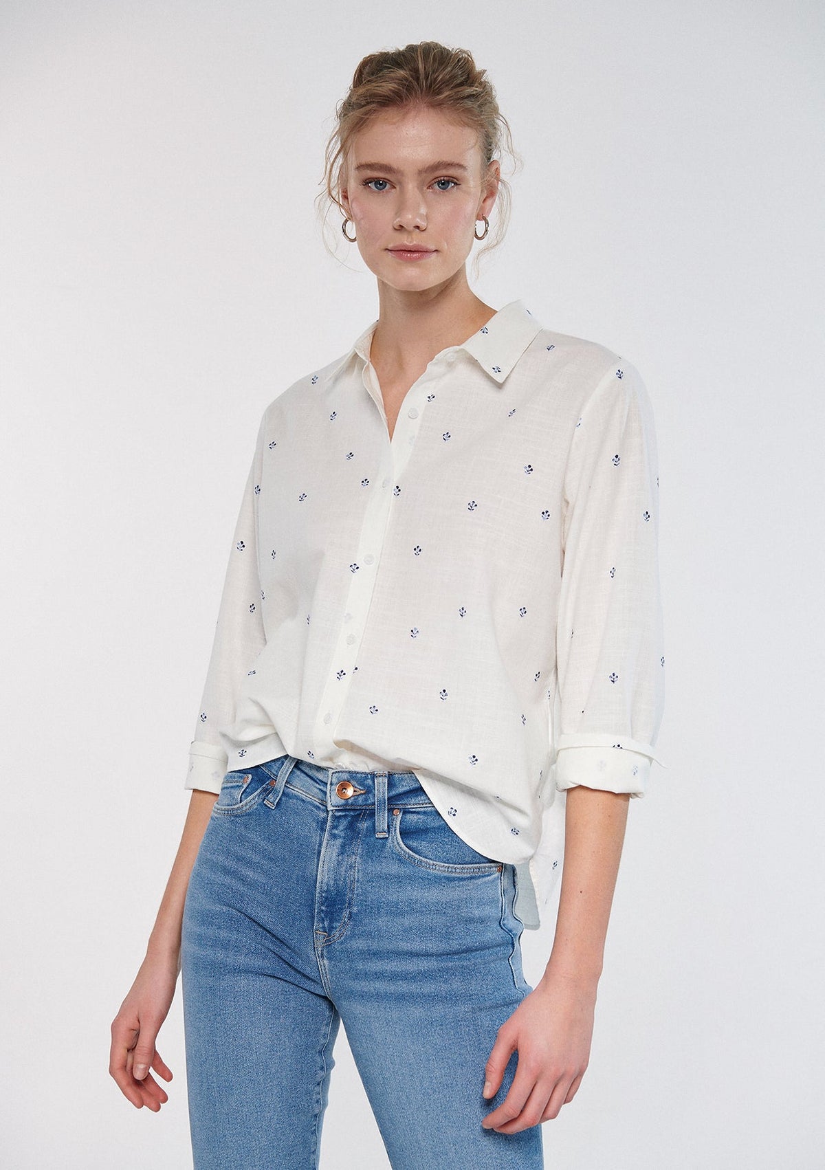 Leaf Printed White Shirt