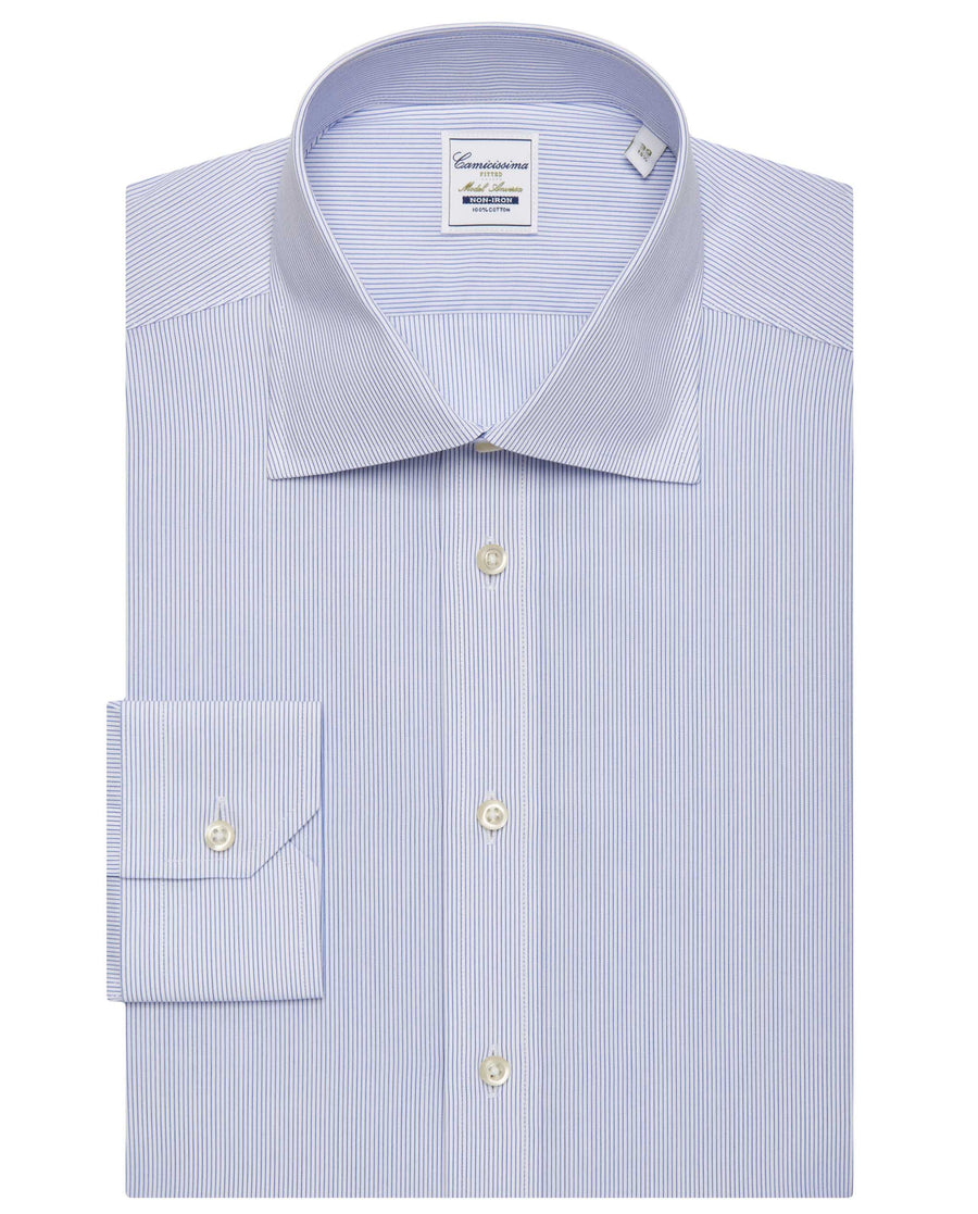 Anversa Non-Iron Blue Thin-Striped Fitted Shirt