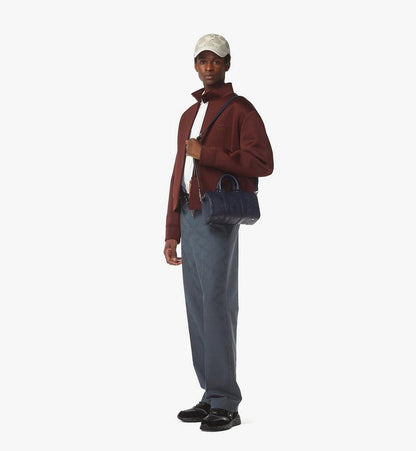 MMBFSTA01VC001-Aren Boston Bag in Maxi Monogram Leather|NAVY BLAZER